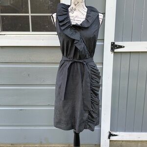 Vintage Black Striped Midi Dress‎ with Ruffle Accent From Mister Robert